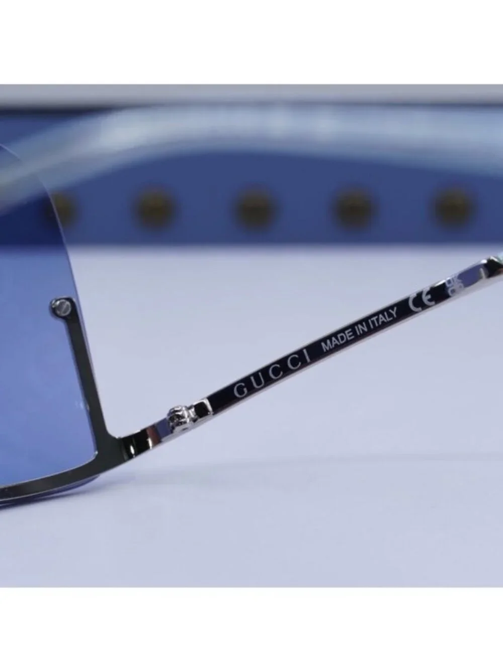 Gucci GG1560S 003 Shield Sunglasses - Silver/Blue